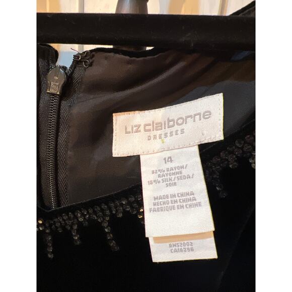 Liz Claiborne Black Velvet Rhinestone Cocktail Dress – Size 14 | Elegant V-Neck - Picture 3 of 11